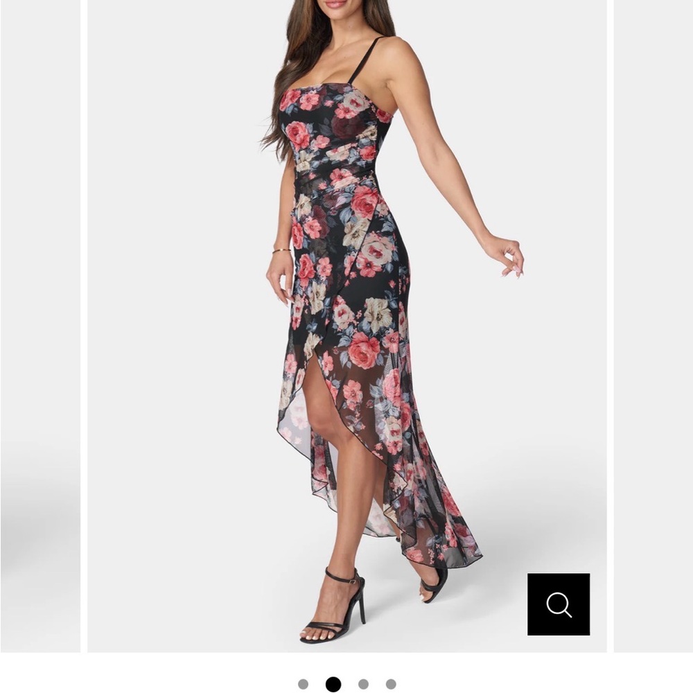 **NWT bebe Black and Pink Floral High Low Dress - Picture 3 of 7
